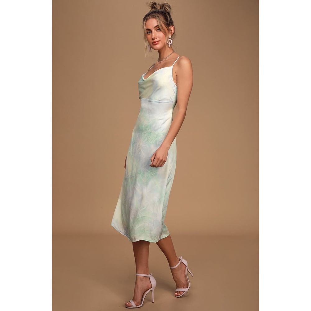 \Tranquil State Blue Tie-Dye Satin Midi Slip Dress - Picture 4 of 7